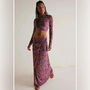 FREE PEOPLE Supernova Set Two Piece Skirt Crop Top Long Sleeve Size M